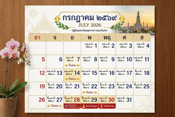 ปฏิทินวันหยุดเดือนกรกฎาคม 2569 พักผ่อนยาว 9 วัน แนะนำโรงแรมใกล้อนุสาวรีย์ชัย