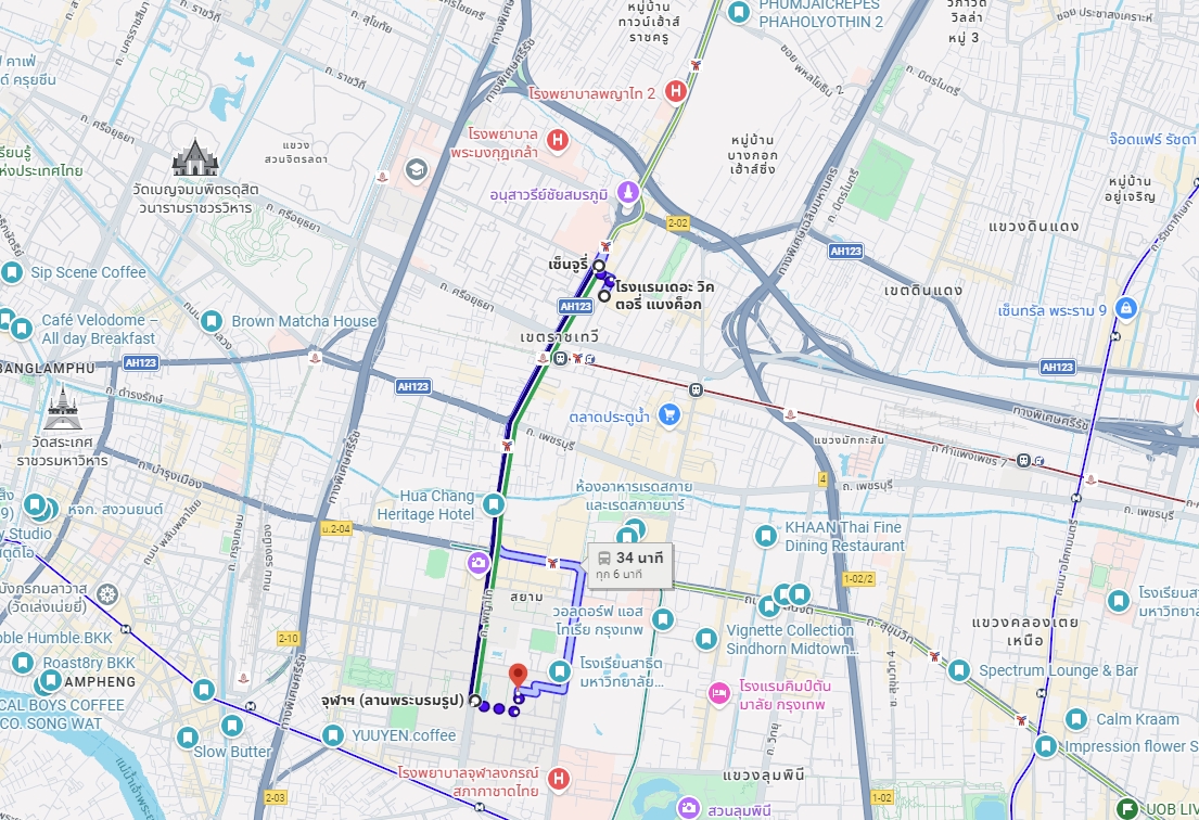 ดูแผนที่การเดินทางจากโรงแรมไปจุฬาลงกรณ์มหาวิทยาลัย บน Google Map